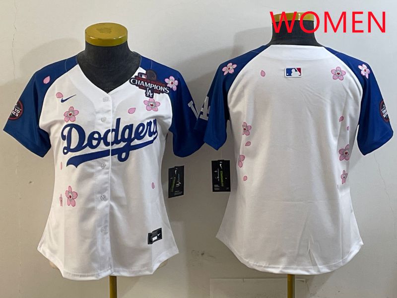 Women Los Angeles Dodgers Blank White Blue Sakura Edition 2025 Nike MLB Jersey style 2